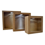 Trio De Nicho Quadrado Simples C Led E Pilhas Mdf Cru