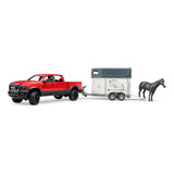 Bruder 2501 - Dodge Ram Pick Up Con Transportín De Caballos, Color Rojo