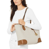 Michael Kors 100%original Tote Eva Grande Con Logotipo Acabado De Los Herrajes Oro Color Beige Color De La Correa De Hombro Café