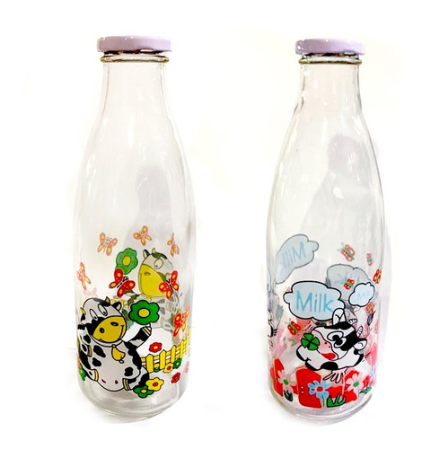 2 Botellas Vidrio 1 Litro Agua Jugo C/tapa Vintage Antiguas