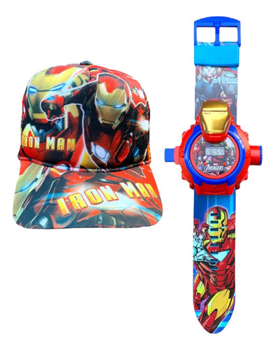 Relógio Projetor Infantil Homem De Ferro Avengers + Boné Top