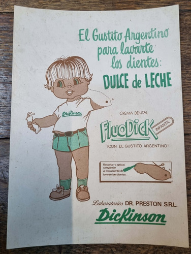 Antiguo Cartel Publicitario Dentifrico Sabor Dulce De Leche