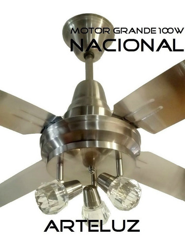 Ventilador Palas Ac. Inox + Plafon 3 Luces Prisma Hasta 18c