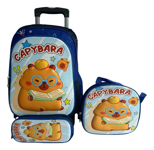 Mochila De Capibara Con Ruedas Combo 3 Piezas.