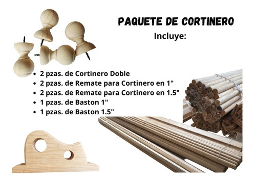 Juego De Cortinero Doble En Madera De Pino