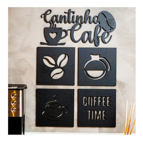 Kit Cantinho Do Café Com 5 Quadros Frase Placa Decorativa 
