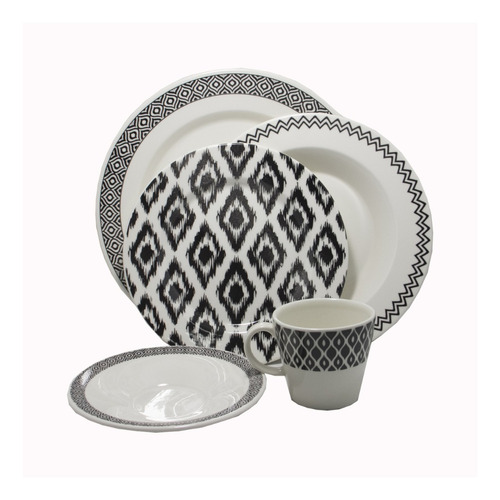 Set Vajilla Ceramica Etnic X20 Platos Taza Plato Postre