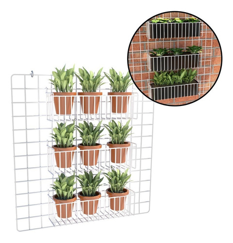 Horta Vertical Com 3 Cestos Para Tempero Plantas Suculentas Cor Da Estrutura Branco Cor Da Planta Branco