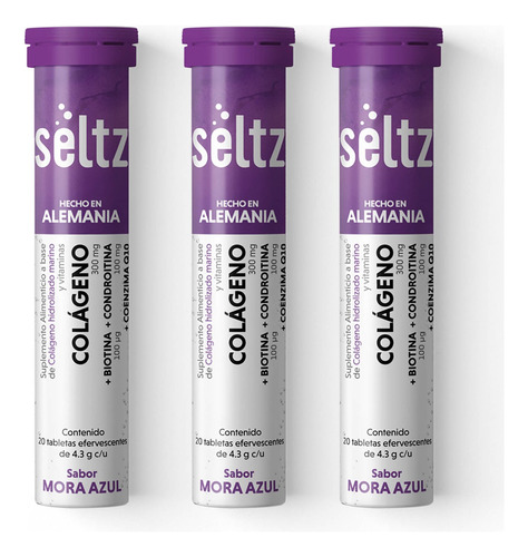 Colágeno + Coq10 + Biotina 3 Pack Seltz Tabs Efervescentes