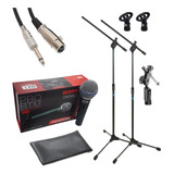 Kit Microfone Profissional Bt58a + 2 Pedestal+cachimbo+cabo 
