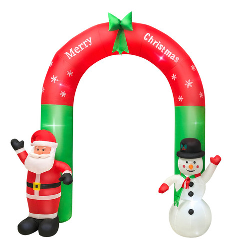 Arco Inflable Navideño 8ft Santa Claus Y Muñeco De Nieve Dec