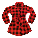  Chemise Infantil Xadrez Camisa Vestido Flanelada Com Cinto