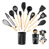 Utensílios De Cozinha Espatula Silicone Itens De Bambu 12pçs