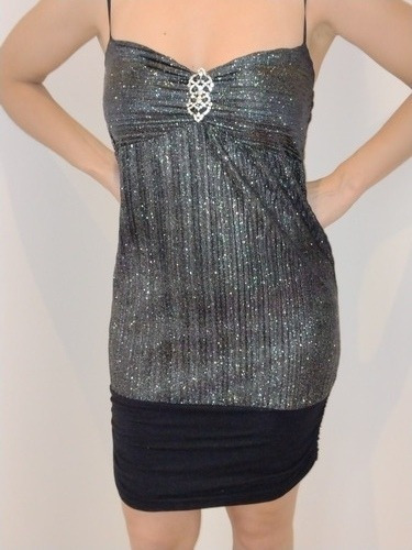 Vestido De Fiesta Negro Y Brillo- Talle Medium- Excelente!!