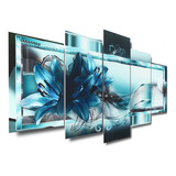 5 Paneles Sin Marco Lienzo Moderno Azul Abstracto Flor Arte