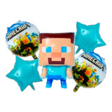 Set 5 Globos Metálicos Minecraft Para Aire O Helio