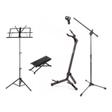 Estante Partitura + Suporte Violão + Apoio Pé + Pedestal Mic