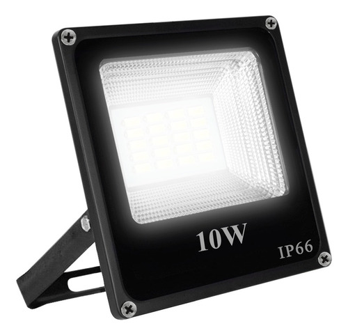 Reflector Led 10w Exterior Alta Potencia Multiled Ip66 Frio Carcasa Negro Luz Blanco Frío