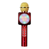 Microfone Caixa De Som Led Spaker Karaokê Bluetooth Cor Vermelho