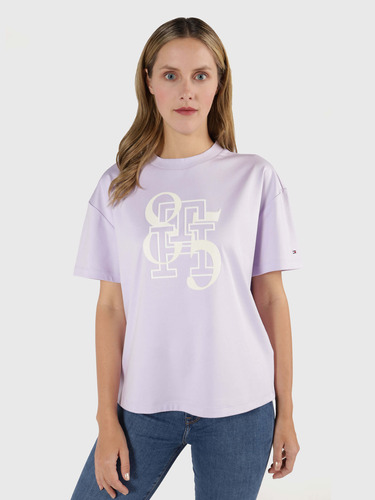 Playera Rosa Estampado Aterciopelado Tommy Hilfiger Mujer