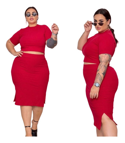 Conjunto Feminino Saia E Cropped Plus Size Lançamento