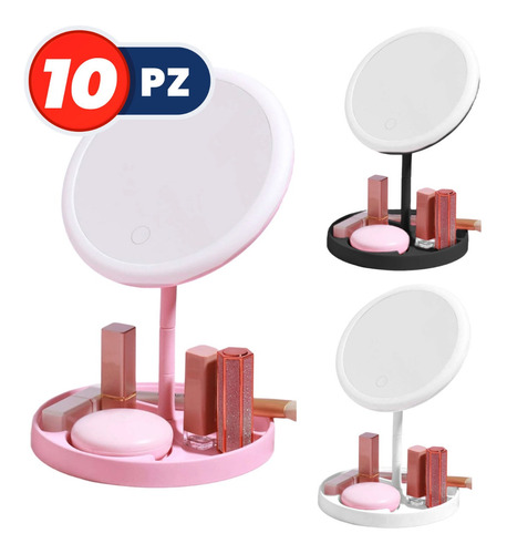 10pz Espejo Luz Led Maquillaje Tocador Organizador Touch Usb