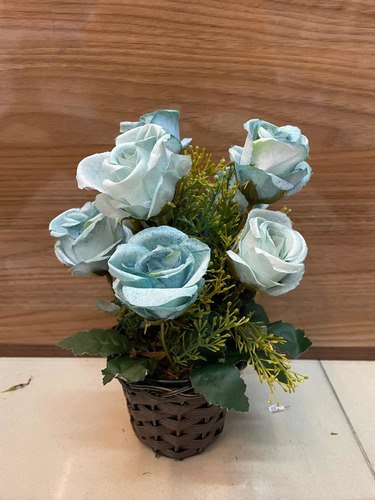 Planta Flores Artificial Flor Rosa Azul Com Vaso Decorativos