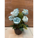 Planta Flores Artificial Flor Rosa Azul Com Vaso Decorativos