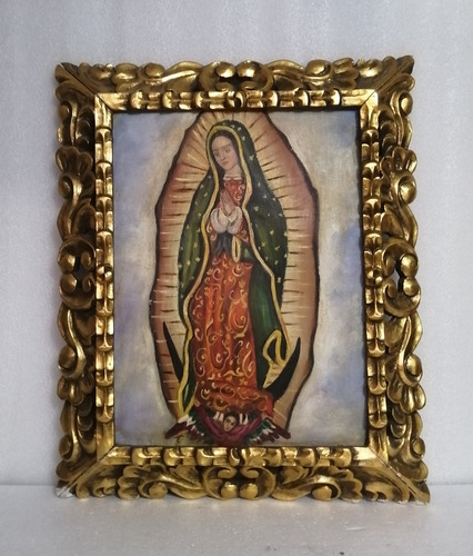 Cuadro Virgen De Guadalupe Óleo Lienzo Pintura Antigua Marco