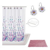 Combo Cortina De Baño Moderna Diseño Tela Estampada