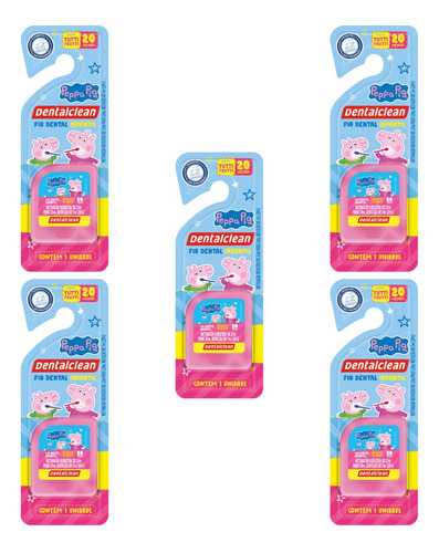 5 Fio Dental Infantil - Peppa Pig - 25m - Rosa - Dentalclean