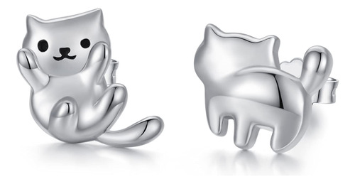 Aretes De Plata De Ley 925 Con Diseño De Gato, Bonitos Are.