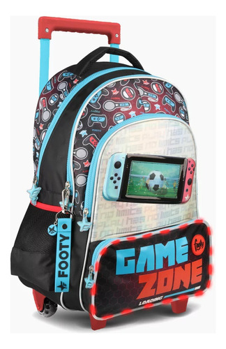 Mochila Escolar Footy Con Carro 18' Game Con Luz Led Nene