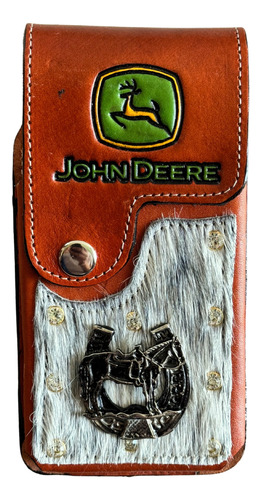 Funda Porta Celular Vaquera 100% Cuero Tipo John Deere 