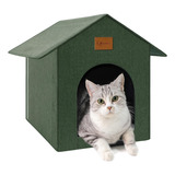 Refugio Para Gatos Exterior, Casa Aislada Con Cojín Verde