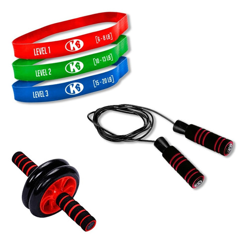 Bandas Elásticas Ligas Ejercicios K6 Fitness Kit 3 En 1 30lb