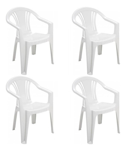 Jogo 4 Cadeiras Plástica Resistente Empilhavel Ferrara Bco