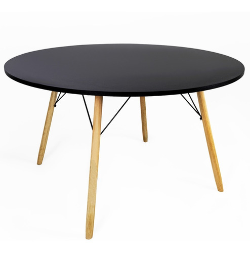 Mesa Eiffel De Jantar Redonda Preta 120cm Mdf Pés De Madeira