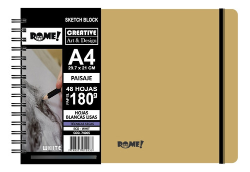 Block Cuaderno Boceto Rome A4 Horizontal Eco White 48h 180gr