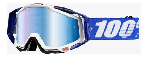 Gafas 100% Racecraft Cobalt Para Motocross, Enduro, Todoterreno, Montura, Color Blanco/azul, Lente, Color Azul Espejo