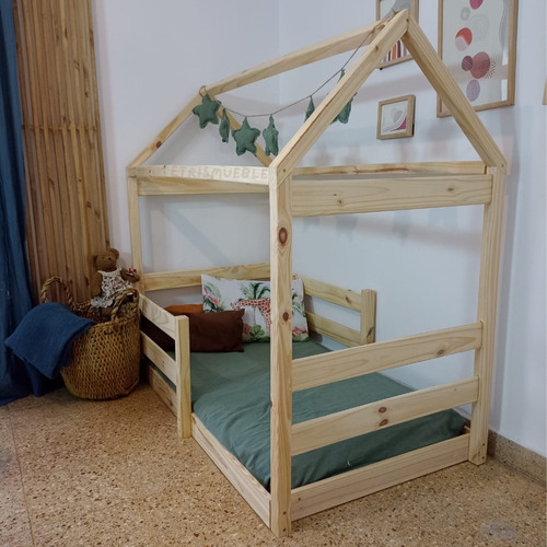 Cama Montessori Casita Sin Barniz - Para Colchón 1.40*80