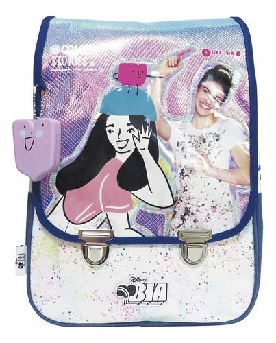 Mochila Bia Disney Holográfica Con Squishy Lila Diseño De La Tela