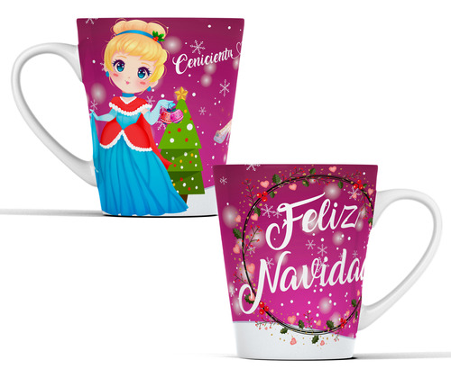 Taza Navideña Princesas Disney Sublimada Cónica 12oz M664