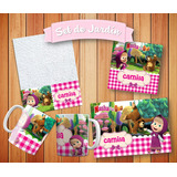 Set De Jardín Masha Y El Oso Mantel ~ Servi ~ Toalla ~ Taza