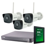 Kit Seguridad Hikvision Dvr 4 + 3 Camaras Wifi 2mp + Disco