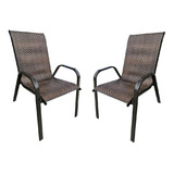 Silla Sillon Jardin Exterior Apilable Acero Simil Mimbre X 2