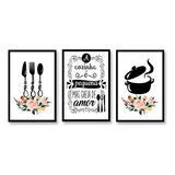 Kit 3 Quadros Decorativos Placas Cozinha Restaurante Gourmet