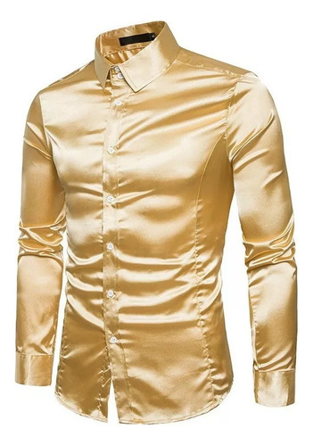 Camisas Vestir Lujo Satinadas Seda Brillante Para H