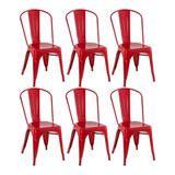 6 Cadeiras Iron Tolix Aço Metal  Industrial Vintage Cores Cor Da Estrutura Da Cadeira Vermelho