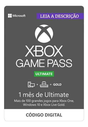 Xbox Game Pass Ultimate 1 Mês - 25 Dígitos 